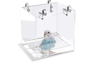 GURECOD Hanging Bird Bath Cube Bird Bathtub Bath Shower Box Bowl Cage Accessory for Little Bird Canary Budgerigar Parrots Crested Myna Cockatiel Lovebird Parakeet Bath (Large)