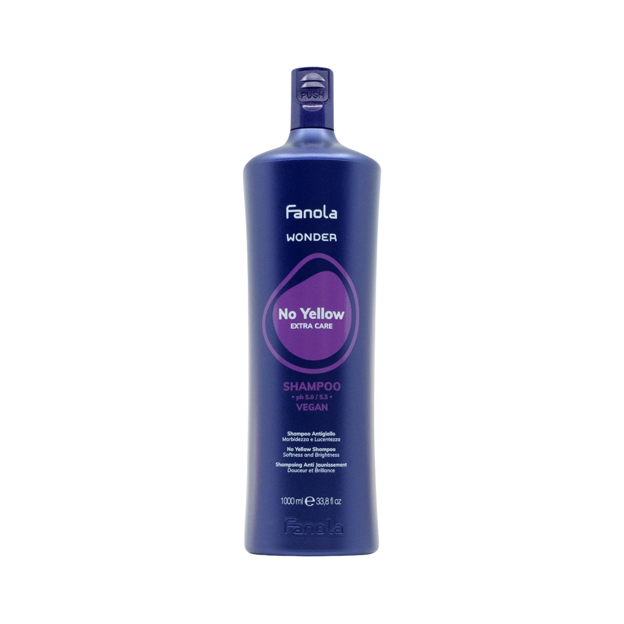 Fanola Wonder No Yellow Shampoo, Anti-Yellow Shampoo for Blonde, Lightened, Bleached or Grey Hair, Neutralizes Yellow Tones with Toning Action Leaving Hair Softer and Shiner, 1000ml