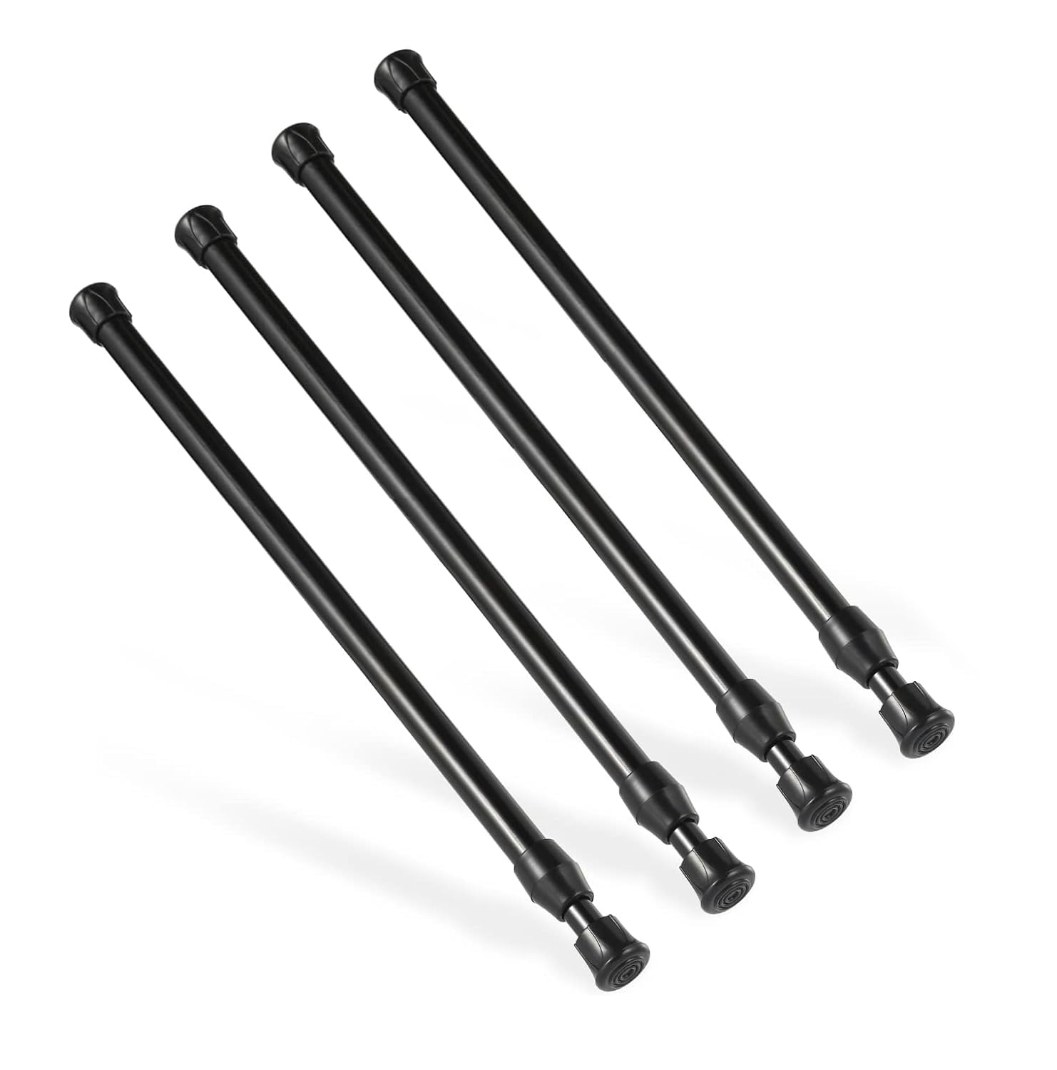 Goowin 4 Pcs Tension Rod, 30-50cm Tension Rods for curtains, No Drilling Rustproof Spring Adjustable Tension Curtain Rod for Windows Bookshelf Wardrobe Bars, Drying Support Rods (Black)