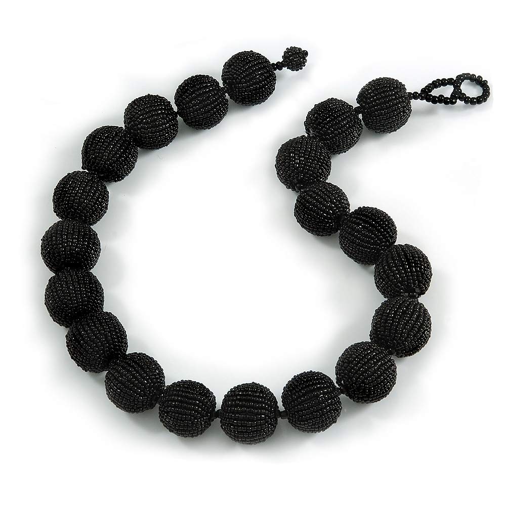Avalaya Black Glass Bead Ball Chunky Necklace/54cm L
