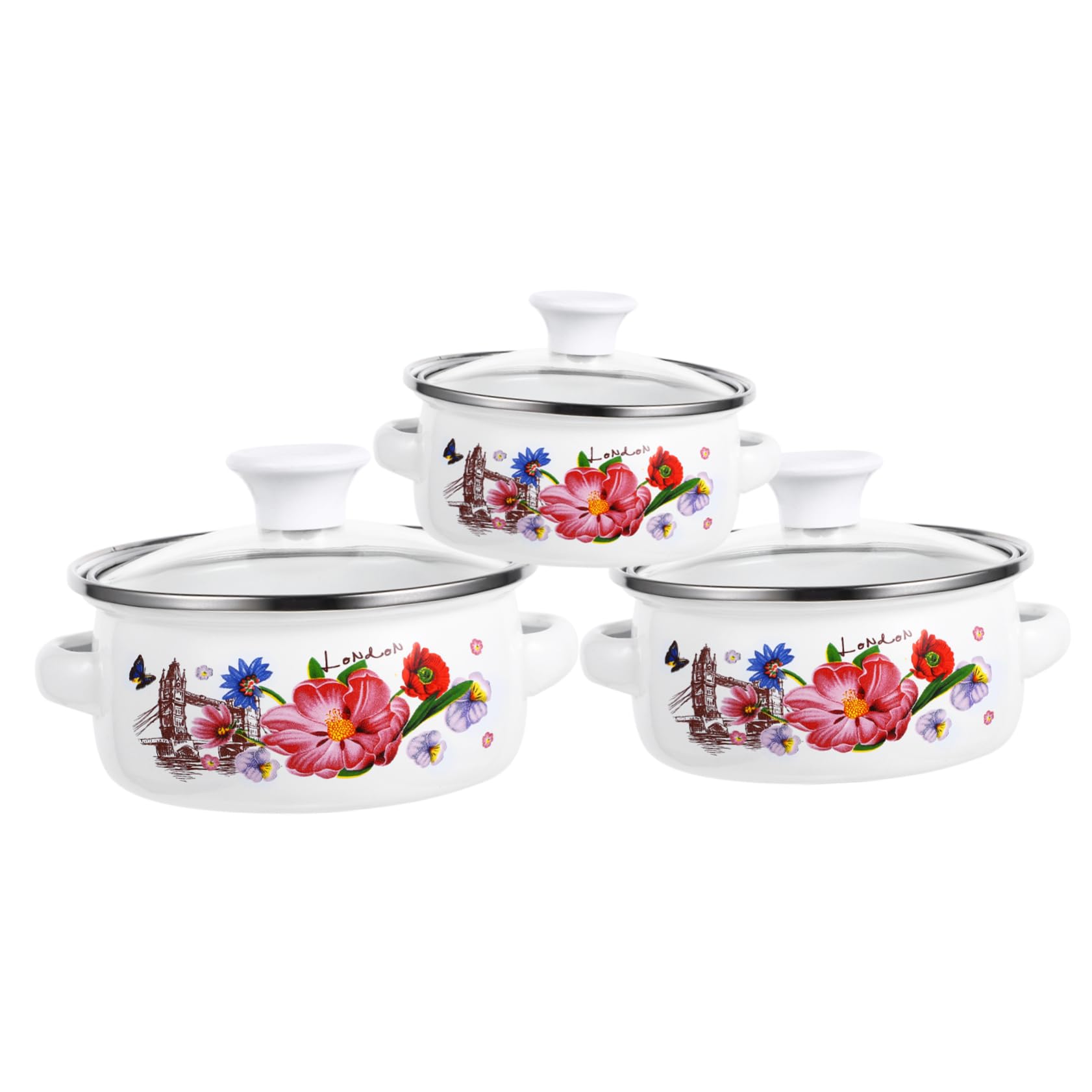 DEARMAMY 3pcs Enameled Pot Enamel Pan with Handle Small on Pans Stockpot Cooking Pot Binaural