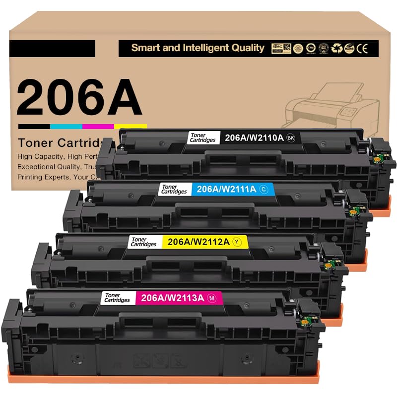Photo 1 of ***PARTIAL SET - PRICE ADJUSTED***Sharind 206A Compatible for HP Color Laser pro MFP M283fdn M283fdw M283cdw M282nw M255nw M255dw M183fwl 206A Toner Cartridge Chip 4 Packs W2110A W2111A W2112A W2113A