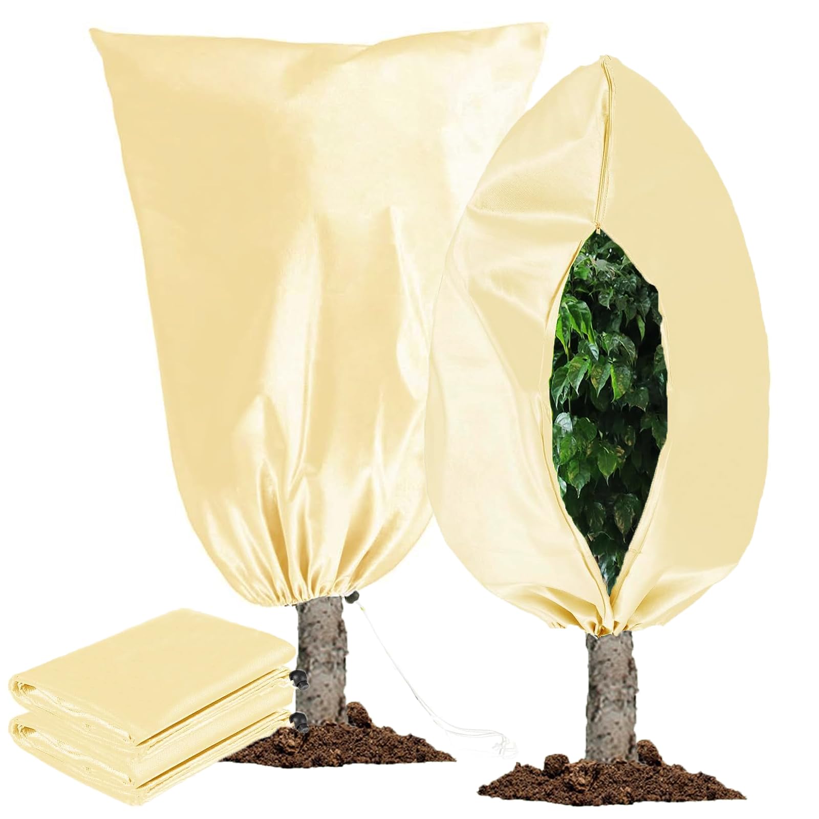 Cozii 2 Pack Winter Plant Frost Protection Covers, 120 x180CM Garden Fleece Frost Bag with Zipper & Drawstring, Plant Warming Jacket to Protect Outdoor Plants, Shrub Potted Plants