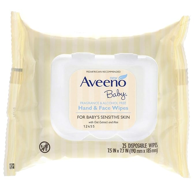 aveeno hand & face baby wipes with oat extract 25 ea