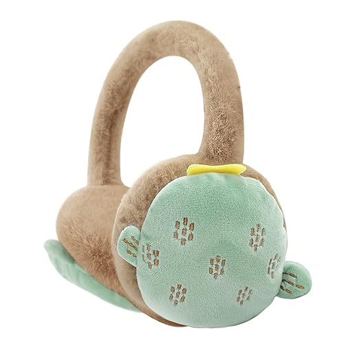 RUIXIA Boys Girls Winter Warm Earmuffs Cute Cartoon Footballs Pattern Earmuff Soft Comfy Plush Earmuff Outdoor Thermal Ear Muffs Ear Warmers Protectors (Green Cactus)