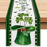 St Patrick's Day Table Runner 13*72 inch,Green Lucky Shamrock Clover | Shamrock Clover Seasonal Spring Holiday Plaid Farmhouse Kitchen Dining Table Decoration for Indoor Outdoor Home Party Decor
