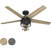 Hunter Fan 52 inch Casual Matte Black Finish Indoor/Outdoor Ceiling Fan with Light and Pull Chain for Bedroom, Living Room/Fa