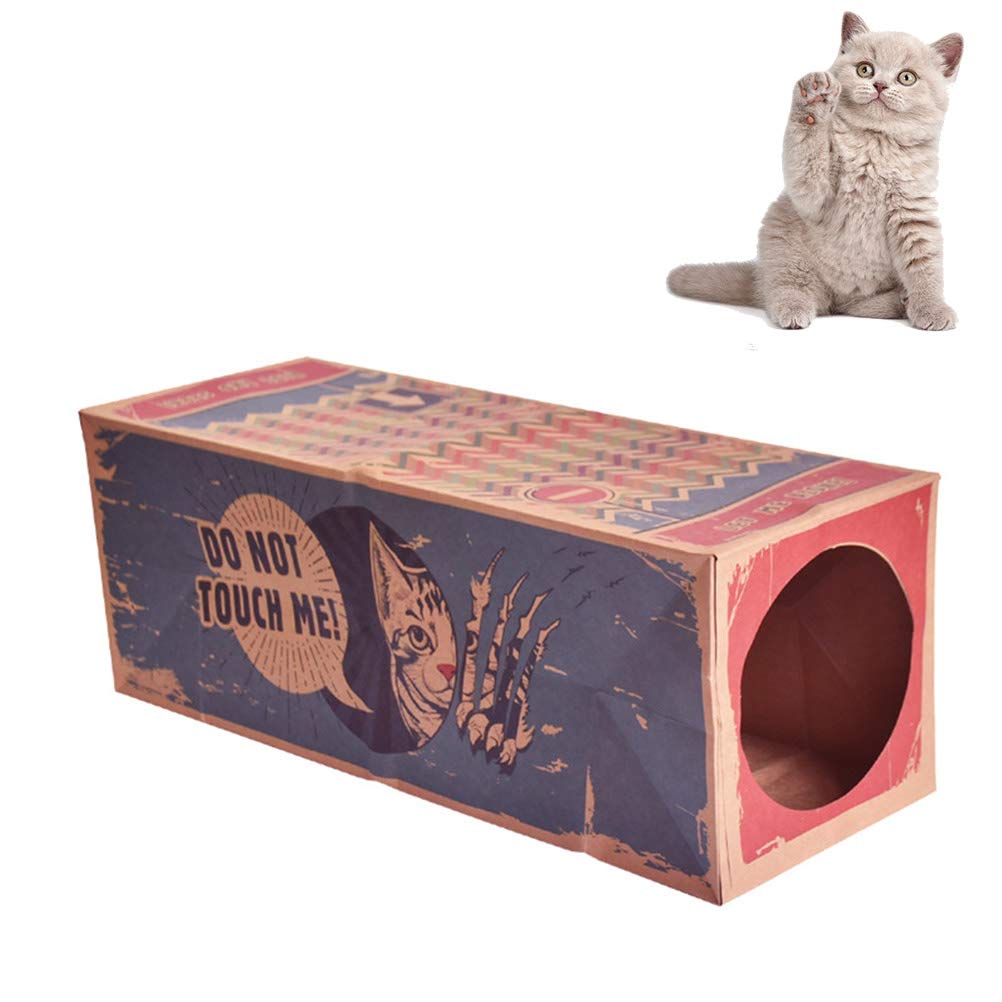 Oyria Foldable Kraft Paper Cat Tunnel Toys,Durable Recyclable Collapsible Carton House Hiding Sneaking Watching Interactive Cat Toys