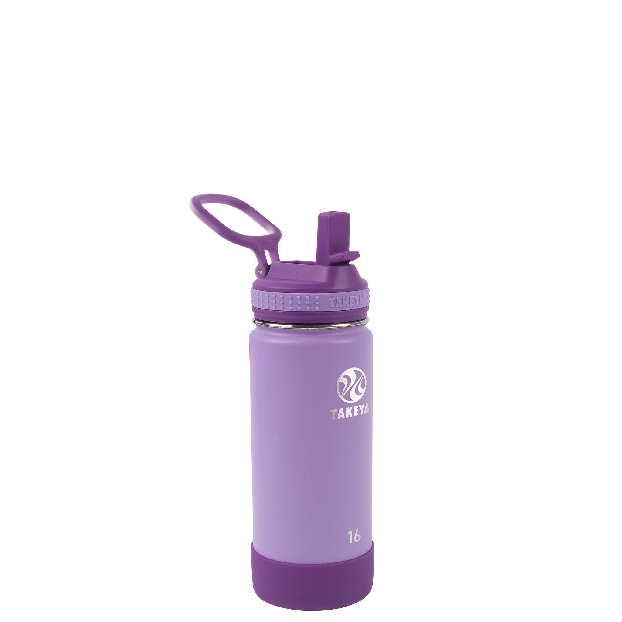 Photo 1 of Takeya Actives Kids Water Bottle with Straw Lid - Stainless-Steel Double Wall Insulation - BPA-Free Bottle Lid with Carry Handle - Reusable Bottle with Straw Lid - 16 oz, Lilac/Ultra Violet