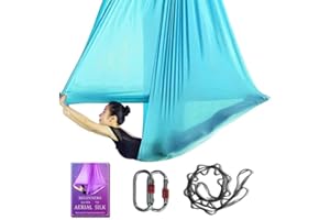 SYCYKA Aerial Yoga Hammock L:5M W:2.8M 5.5 Yards Aerial Pilates Silk Yoga Swing Set with 2000 Ibs Load Include Daisy Chain, Pose Guide