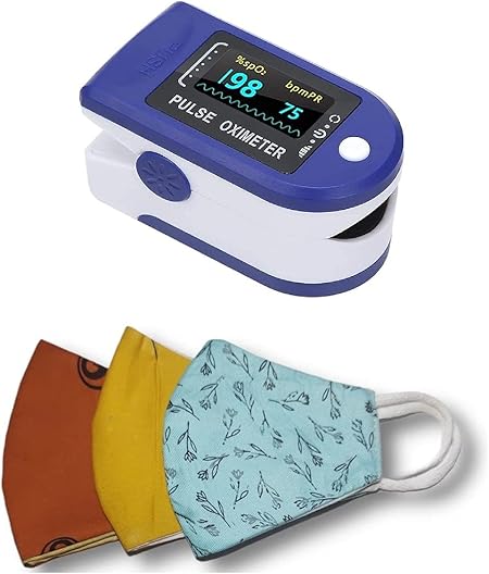 RETAIL PARATPAR Oximeter Fingertip Oxygen Saturation Monitor Oxygen Meter with OLED Digital Display with 3 PCS Cotton Mask