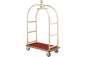 Global Industrial Gold Stainless Steel Bellman Cart Curved Uprights 6" Rubber Casters, 41-1/4"L x 24" W x 73" H, Hotel Luggage Cart for Commercial Use, Condos, Resorts