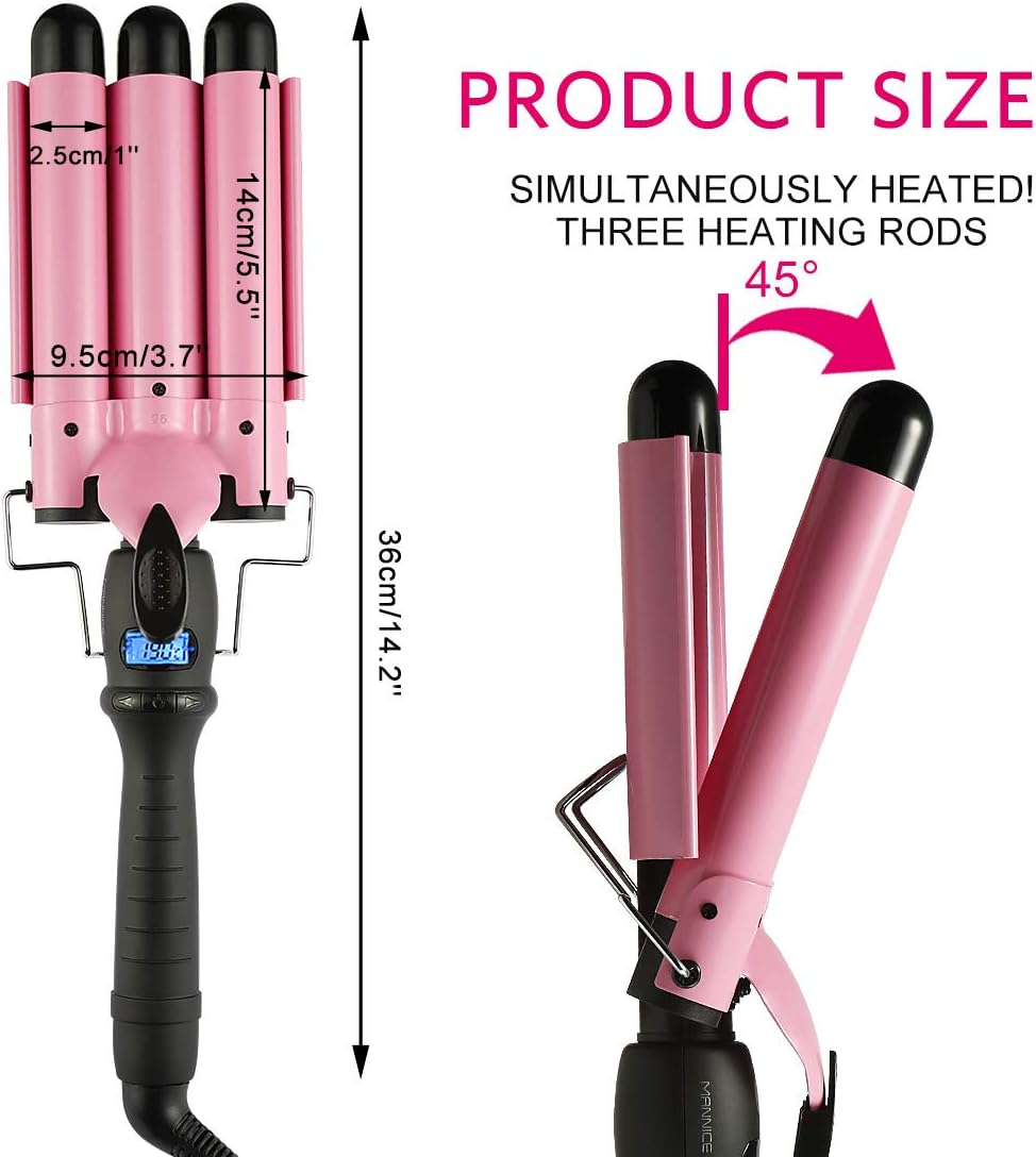 3 Barrel Curling Iron Crimper Hair Iron, 1 inch (25mm) Beach Waves Curling Iron with Temperature Adjustable Wave Wand, Crimper Hair Waver Iron Curler Hair Curler (25mm with LCD): Health & Personal Care