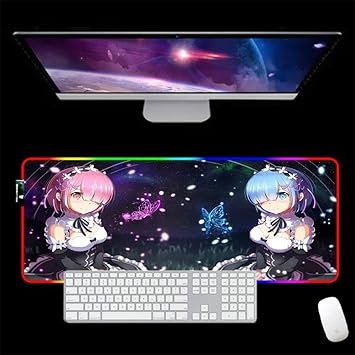 Amazon Com Mouse Pads Re Zero Anime Ram Rem Pretty Girl Hd Large Rgb Mouse Pad Led Backlit Gaming Mouse Mat Laptop Keyboard Desk Pad 35 4 15 7 Inches Office Products