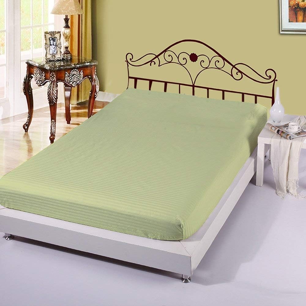 COTTINGOS 400 Thread Count 100% Pure Natural Cotton Super Soft Long Staple 1 Fitted Sheet Only,Fits Mattress Upto 6" deep Pocket Mattress 28" by 75" RV Bunk Size, Sage Stripe