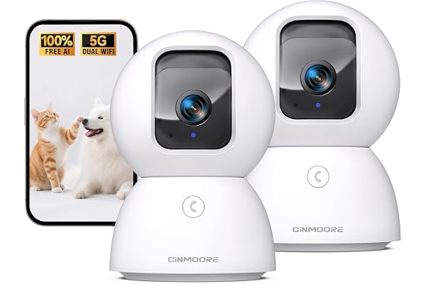 CINMOORE 3K Security Camera Indoor w/Lifetime Free AI Detections (2K Cam 2 Pack)