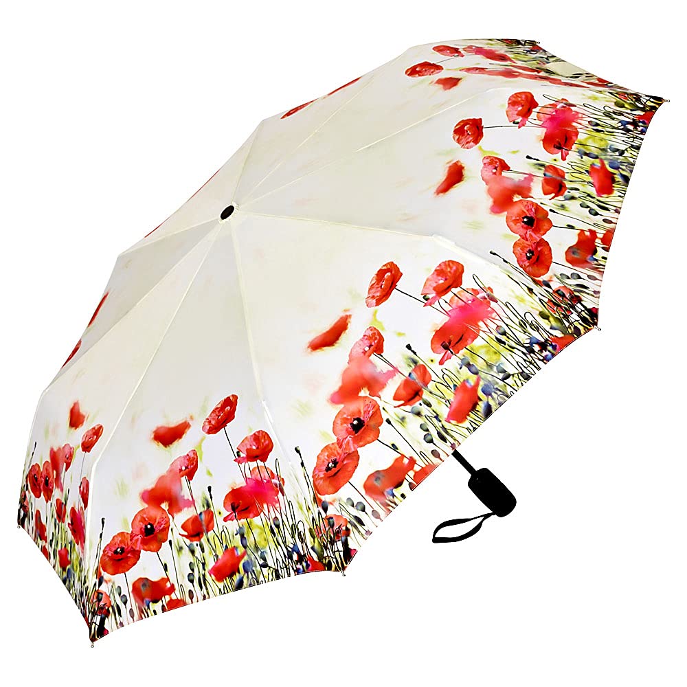 VON LILIENFELD® Folding Pocket Umbrella Automatic Lightweight auto Open Telescopic Motif Women Floral Flowers Poppies