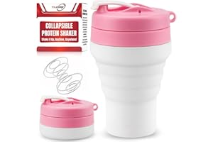 TILCORE Protein Shaker Bottle Pink Collapsible - Food-Grade, Leakproof Lid 600mL 20oz Pink Shaker - Reusable Silicone Shaker Cups for Protein Shakes
