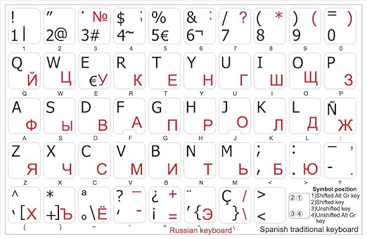 Amazon Com 4keyboard Spanish Russian Cyrillic Non Transparent Keyboard Stickers White Background For Desktop Laptop And Notebook Electronics