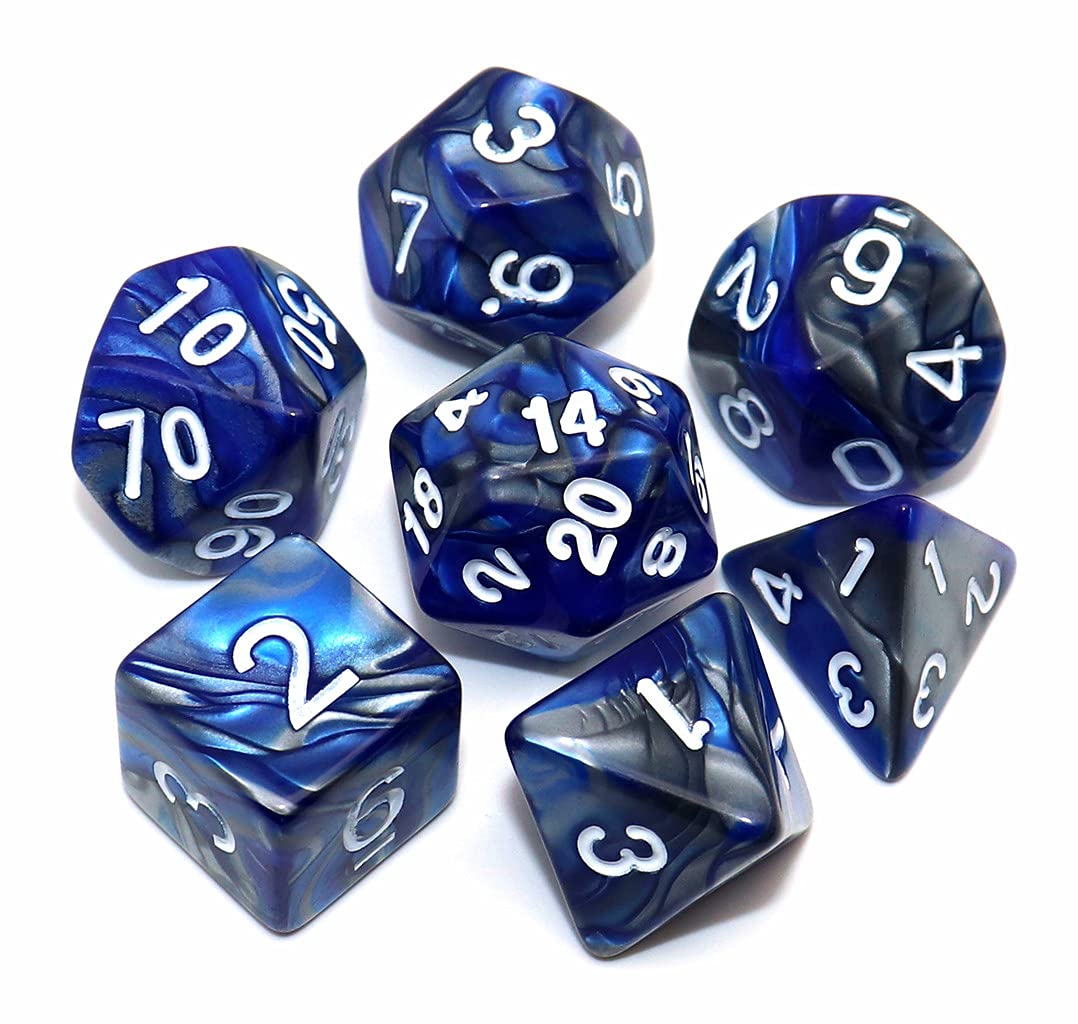 DND Dice Blue Mix Silver D&D Polyhedral Dice Set for Dungeon and Dragons MTG RPG Dice 7-Die Set D20 D12 D10 D% D8 D6 D4 — image 1