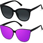 LYZOIT Oversized Cat Eye Sunglasses for Women Big Large Cateye Frame Shades 2 Pack Fashion Vintage Sun glasses