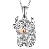 Feijiesi Highland Cow Necklace 925 Sterling Silver Cow Necklace Highland Cow Gifts for Women