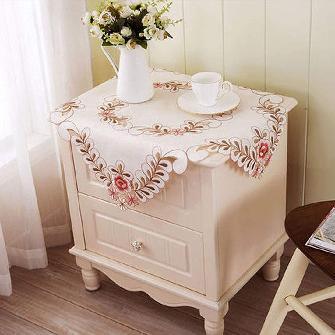 WELLYUK 33 Inch X 33 Inch Vintage Embroidered Pink