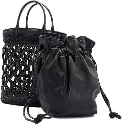 Amazon Falorni Italia 高級 本革 並行輸入品 F2537nt Woven Bag ファロルニ レディース ブランド メッシュバッグ ハンドバッグ イタリア製 Nero ブラック ハンドバッグ