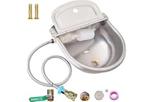 Boajf Automatic Water Dispenser for Dogs with Drainage System, Auto Water Dog Bowl with Float Valve, Self Watering Trough with Quick Connector Adapter for Horse, Chicken, Livestock (1 Gallon)