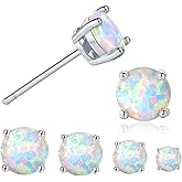 Stunning Rose Gold Plated Opal Studs, 18K Rose Gold Plated Opal Stud Earrings 6MM Round For Women