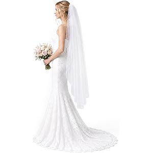 Alrhso Bride Wedding Veils 1 Tier Fingertip Length Bridal Veil with Comb | White Wedding Bridal Veil for Brides and Women