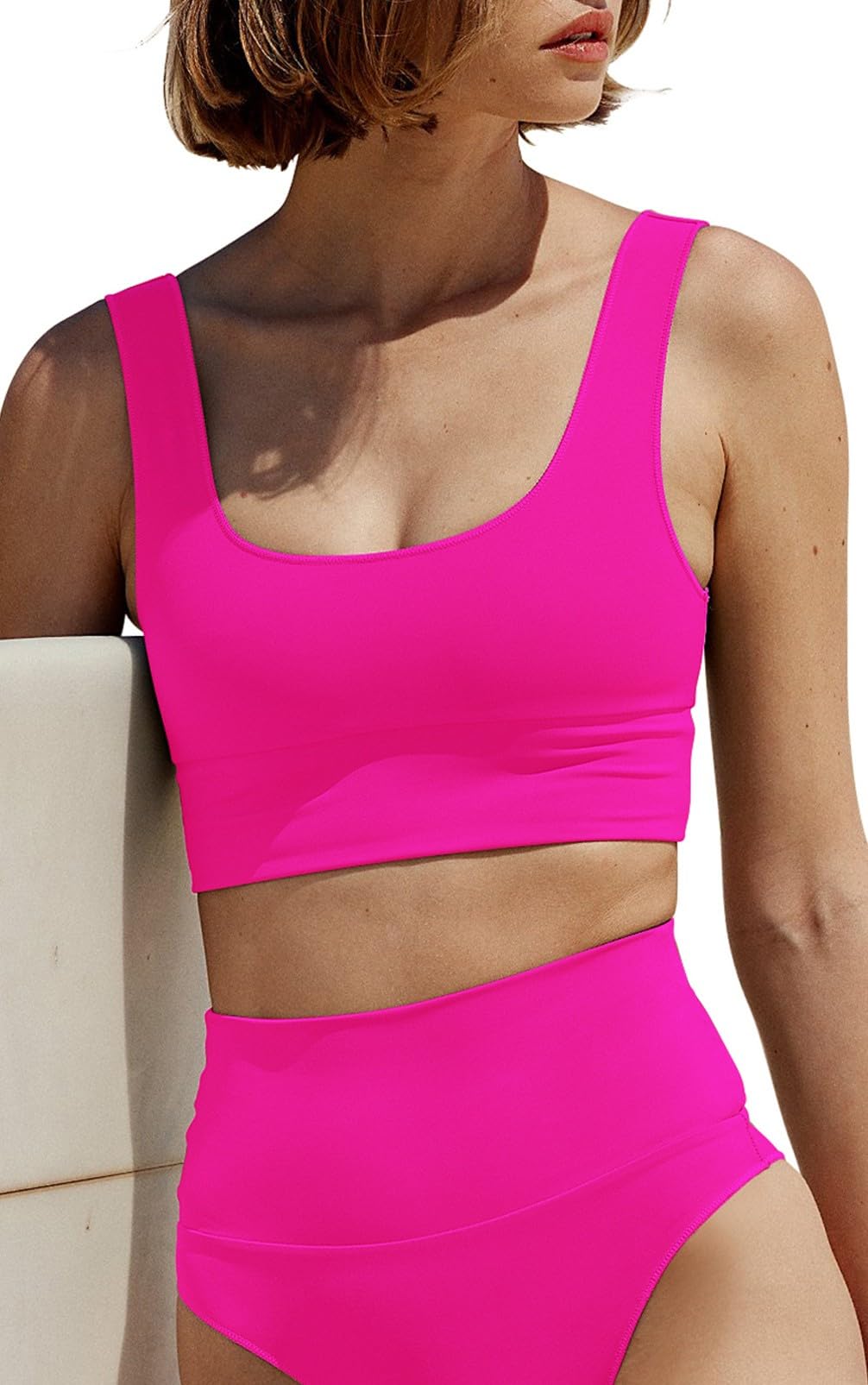 Photo 1 of KRLAGAPAS Women's Bright Pink 2 Piece Bikini Tops Sporty Swim Top Bathing Suits, SW11BrightPink 4-SY