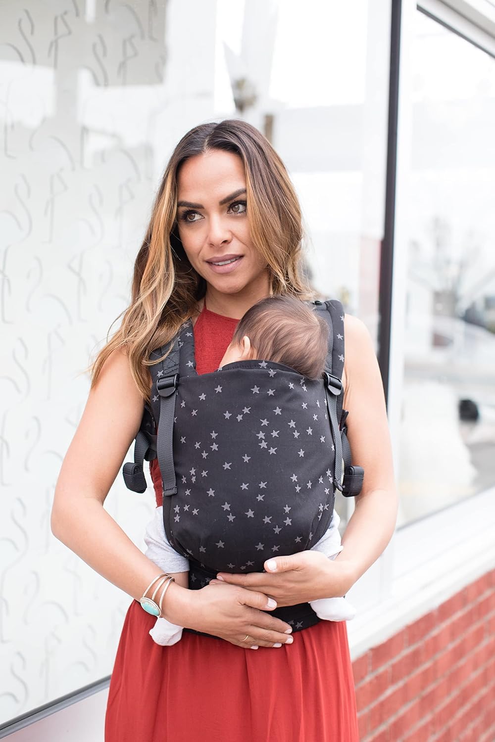 Baby Tula Cotton Free-to-Grow Baby Carrier - Adjustable, Comfortable, Newborn to Toddler Carrier - Ergonomic Fit for 7lbs to 45lbs - Back & Front Carry Options - Discover (Black/Stars)