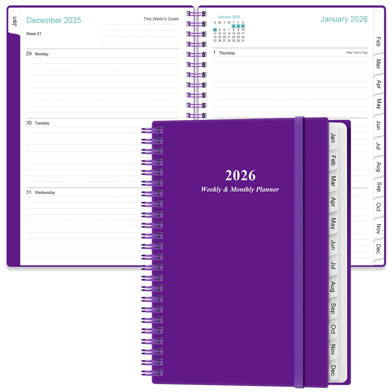 2024-2025 Planner - A5 Weekly & Monthly Planner & Journal to Track Goals, July 2024 - June 2025, 6.4" x 8.5" with Flexible Cover, Tabs, Strong Twin-Wire Binding, Inner Pocket, Purple — image 1