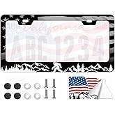 1Pcs Bigfoot & American Flag License Plate Frame - USA Patriotic Metal Car Tag Holder with Flag Sticker, Universal Fit