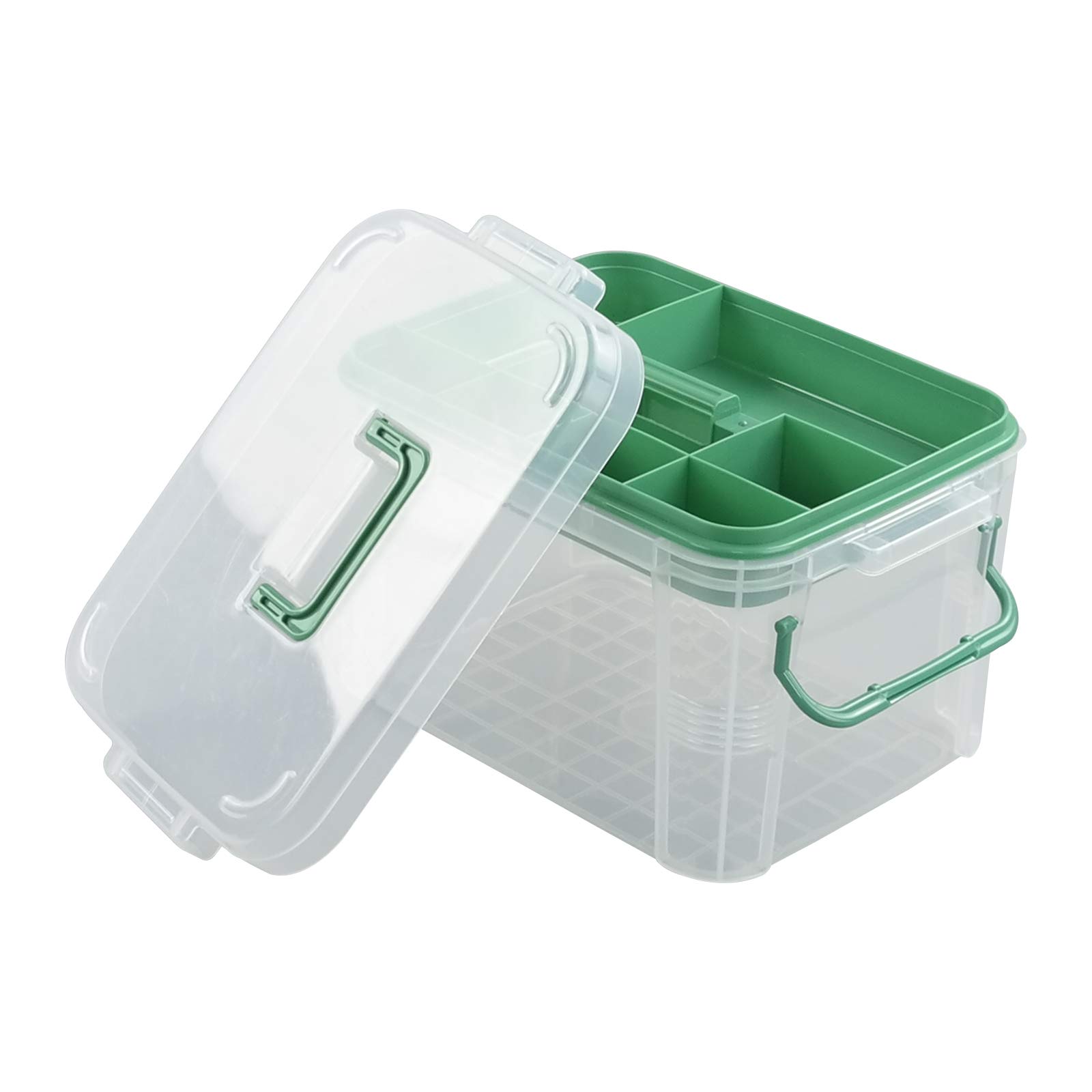 Bringer Clear First Aid Box, 2 Layers with Compartments, Plastic Handle Storage Organizer, 1 Pack