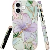 heindiy Compatible with iPhone 17 Case,Glossy Case All-Round Protection Shockproof Anti-Scratches TPU Cover,Cases for Man Woman-Vintage Lilies Flowers