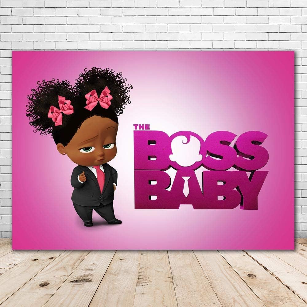 Download Amazon Com Custom Boss Baby Backdrop African American Baby Shower 7x5 Black Suit Hot Pink Bow Tie Curls Hair Baby Girl Background For Party One Year Old Birthday Backgrounds Camera
