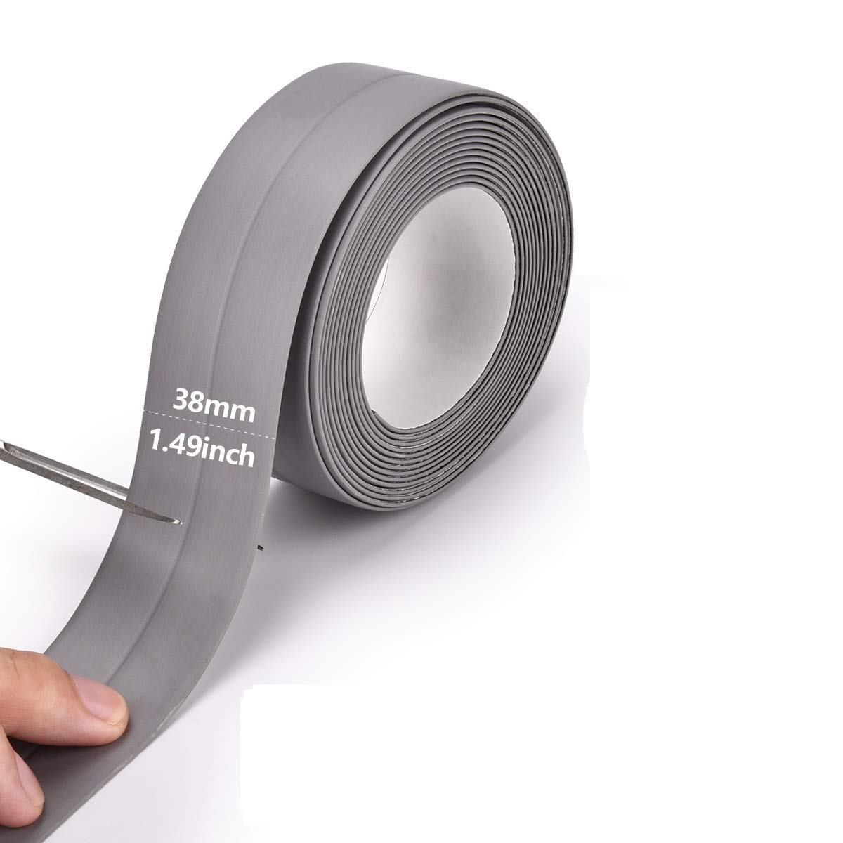 GoHoKi Bath Sealant Caulk Strip Silicone Kitchen Waterproof Adhesive Tape Sealant PVC Water Resistant Anti Mould Sealing Tape for Bathroom Kitchen Toilet Wall Corner Window Sill 38MM X 3.2M Grey