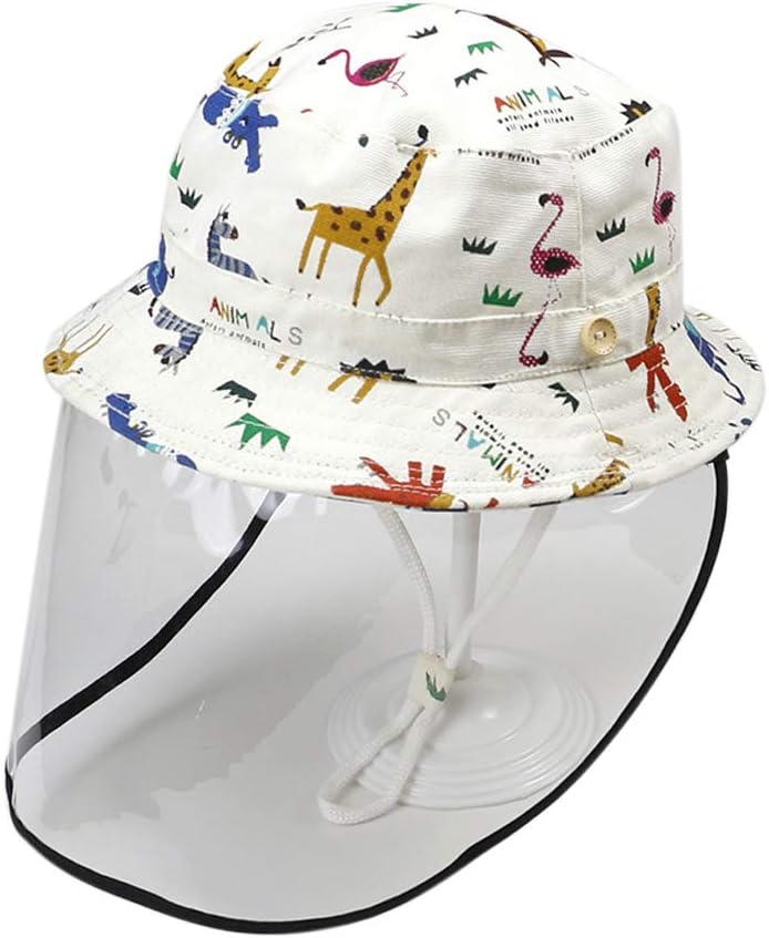 KAKAXI Kids Sun Hat with Transparent Face Shield, Toddler Boys Girls Bucket Hats with Chin Strap Anti-Saliva Anti-Spitting Windproof Caps