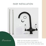 Funime Kitchen Mixer Tap White Ceramic Dual Lever Matte Black Swan Neck 360° view 9