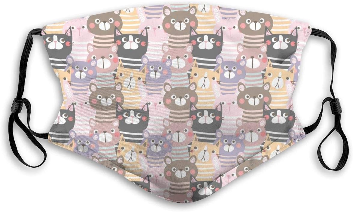 Cute Cats Bear Printing Fashion Mouth Mask Reusable Anti-Dust Mask Unisex Face Mask Anti Smog Respirator with Activated Carbon Filter for Outdoor Activities Cycling Camping M