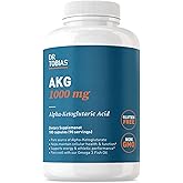 Dr. Tobias AKG Supplement 1000mg Per Serving, Bioavailable Alpha Ketoglutaric Acid, Supports Cellular Energy & Nitric Oxide Flow, Vegan, Gluten-Free, Non-GMO, 180 Capsules, 90 Servings
