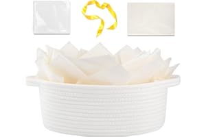 OIAHOMY Gift Basket with Handle, Small Woven Basket with Gift Bag, Ribbon and Wrap Tissue Paper, Nursery Bins Empty to Fill with Small Items, Baby, Pet Toy Organizer - White