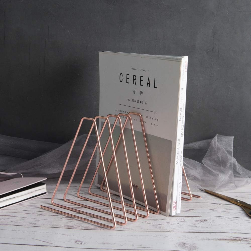 File Folder Holder Stand for Desk, Creative 7 Slot Metal Desktop Magazine Book Shelf Folder Holder Rack Displays Organizer for Office, School & Home (Rose Gold) : Office Products