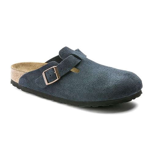navy suede clogs