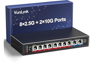 10Gb Ethernet Switch with 8 x 2.5GbE RJ45 + 2 x 10GbE RJ45 Ports, VunLink 10 Port Unmanaged 2.5G/10G Multi-Gigabit Network Sw