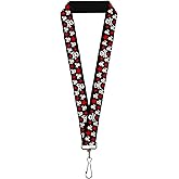 Buckle-Down Lanyard-1.0"-Skulls & Stars Black/White/red