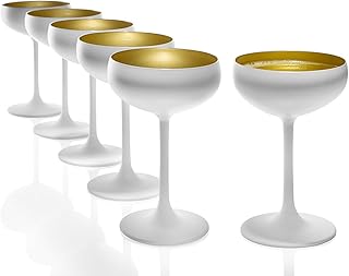 Stölzle Lausitz Olympic Sektschalen aus farbigem Glas/Spritzwassergeschützt, matt und goldfarben, Ml 23