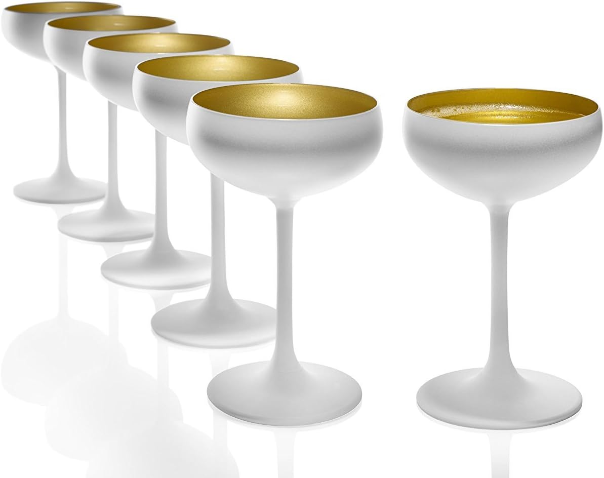 Stölzle Lausitz Olympic Sektschalen aus farbigem Glas/Spritzwassergeschützt, matt und goldfarben, Ml 23